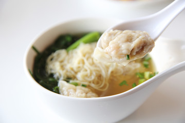 Noodles and shrimps dumplings Chinese food