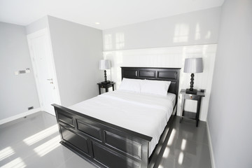 Fototapeta na wymiar Interior of a luxury double bed hotel bedroom