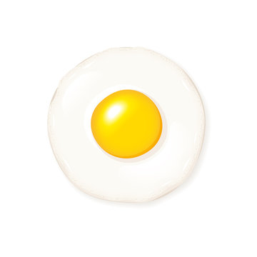 Delicious round shaped sunny side up fried egg vector icon on white background