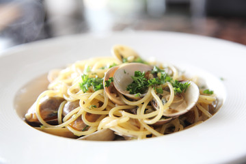 Spaghetti Vongole , spaghetti with clams and Chilli