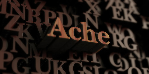 ache - Wooden 3D rendered letters/message.  Can be used for an online banner ad or a print postcard.