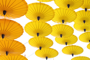 Fototapeta na wymiar Yellow Umbrella pattern on white background