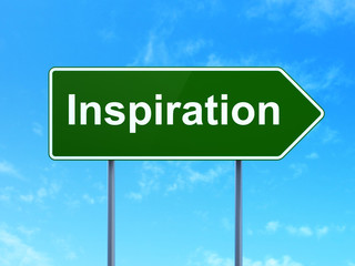 Advertising concept: Inspiration on road sign background