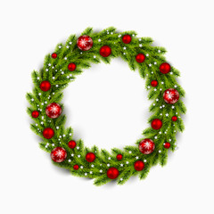 Fototapeta na wymiar Vector christmas wreath with red ornaments.