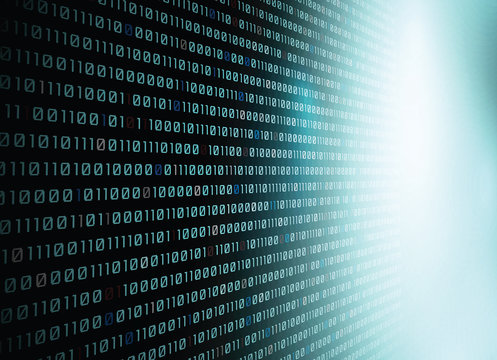 Vector binary code background with blue light.