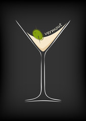 A glass of vermouth on a black background