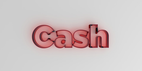 Cash - Red glass text on white background - 3D rendered royalty free stock image.