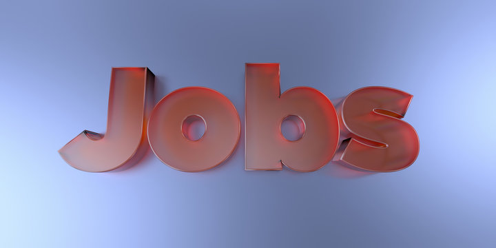Jobs - colorful glass text on vibrant background - 3D rendered royalty free stock image.