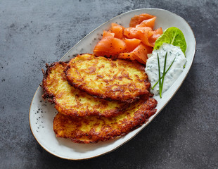 Crisp Potato Rosti, Smoked Salmon and Dill Sauce
