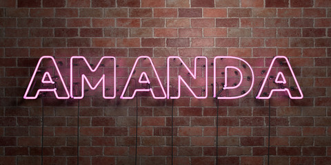 AMANDA - fluorescent Neon tube Sign on brickwork - Front view - 3D rendered royalty free stock picture. Can be used for online banner ads and direct mailers..