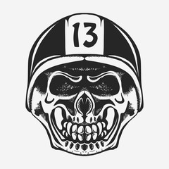 Skull rider in helmet with goggles. vector