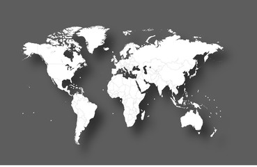 Fototapeta na wymiar World map white color with shadow