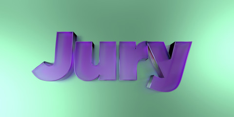 Jury - colorful glass text on vibrant background - 3D rendered royalty free stock image.