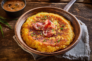 Delicious golden big pan potato fritter