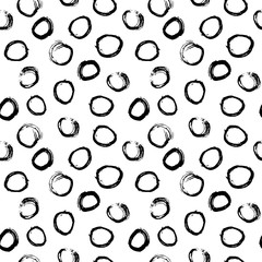Seamless pattern with hand drawn black watercolor circles. Vector illustration 
