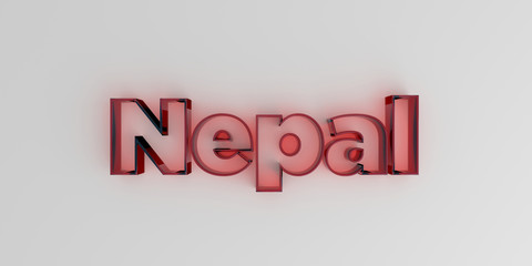 Nepal - Red glass text on white background - 3D rendered royalty free stock image.