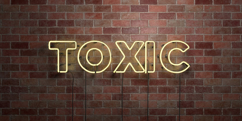 TOXIC - fluorescent Neon tube Sign on brickwork - Front view - 3D rendered royalty free stock picture. Can be used for online banner ads and direct mailers..