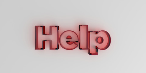 Help - Red glass text on white background - 3D rendered royalty free stock image.