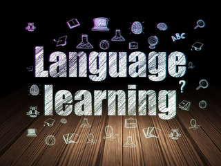 Education concept: Language Learning in grunge dark room