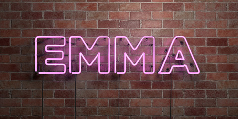 EMMA - fluorescent Neon tube Sign on brickwork - Front view - 3D rendered royalty free stock picture. Can be used for online banner ads and direct mailers..