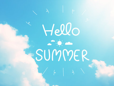 Hello summer word on blue sky and cloud