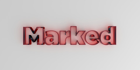 Marked - Red glass text on white background - 3D rendered royalty free stock image.