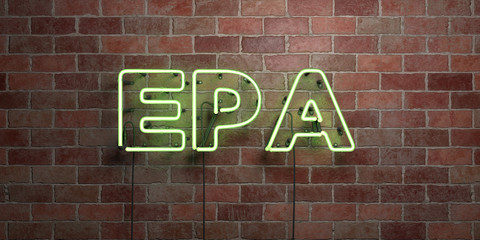 EPA - fluorescent Neon tube Sign on brickwork - Front view - 3D rendered royalty free stock picture. Can be used for online banner ads and direct mailers..