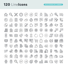 Fototapeta na wymiar Simple IconsSet of premium concept icons for social network and e-commerce. Thin line vector icons for website design and development, app development.