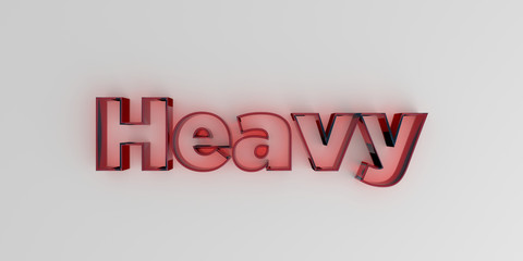 Heavy - Red glass text on white background - 3D rendered royalty free stock image.
