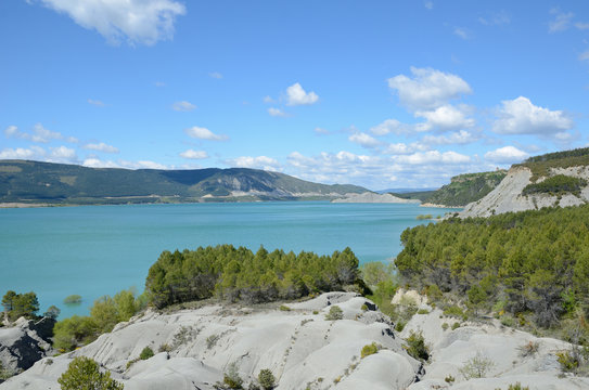 Schistose banks of the blue lake Yesa