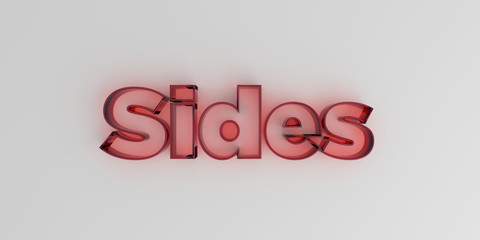 Sides - Red glass text on white background - 3D rendered royalty free stock image.