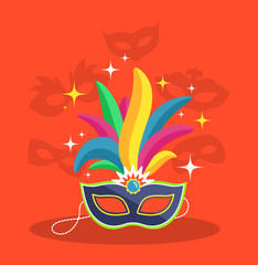 Mask with Multicolor Feather on Red