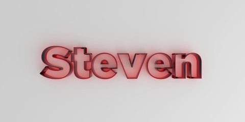 Steven - Red glass text on white background - 3D rendered royalty free stock image.