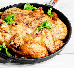 roast chicken tobacco on pan