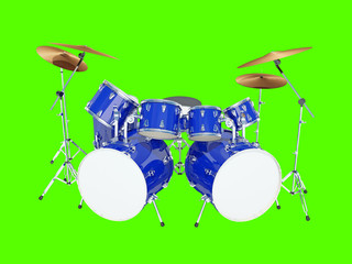 Fototapeta na wymiar Blue drum kit on a white background. Isolated on white. 3D Render