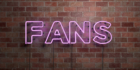 FANS - fluorescent Neon tube Sign on brickwork - Front view - 3D rendered royalty free stock picture. Can be used for online banner ads and direct mailers..