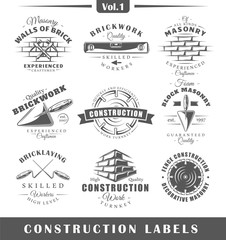 Set of vintage construction labels. Vol.1.  Posters, stamps, banners and design elements. Vector illustration
