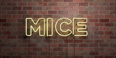 Obraz premium MICE - fluorescent Neon tube Sign on brickwork - Front view - 3D rendered royalty free stock picture. Can be used for online banner ads and direct mailers..