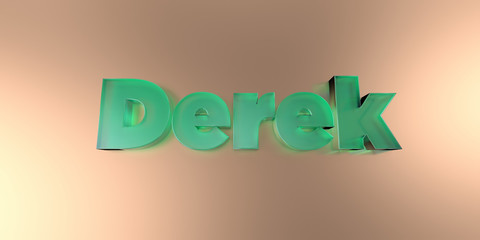 Derek - colorful glass text on vibrant background - 3D rendered royalty free stock image.