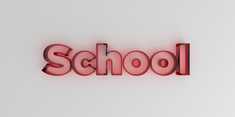 School - Red glass text on white background - 3D rendered royalty free stock image.
