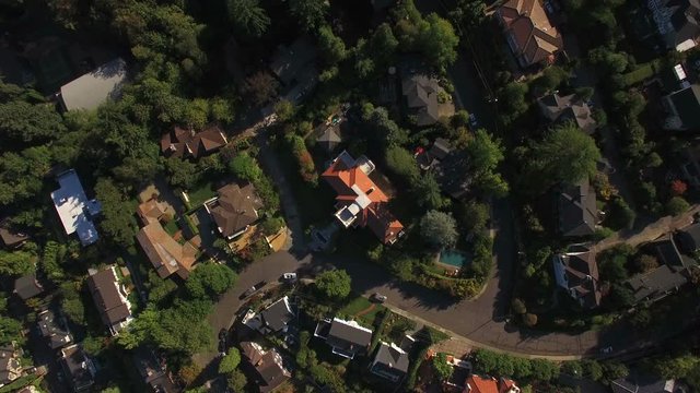 Portland Aerial V48 Flying Over Kings Heights Neighborhood Looking Down Vertically.