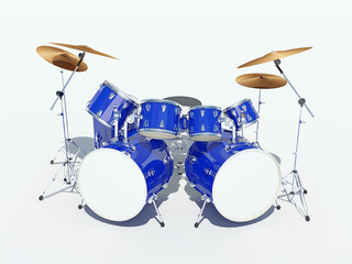 Fototapeta na wymiar Blue drum kit on a white background. . 3D Render