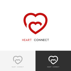 Hearts connection logo - mother love, mom and a child symbol. Family, motherhood and pregnancy vector icon.