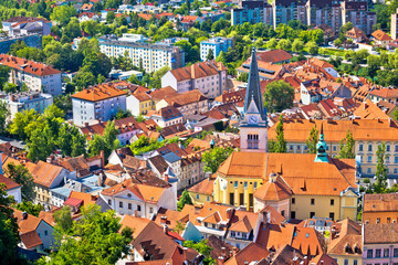 Fototapeta na wymiar Old Ljubljana cityscape aerial view