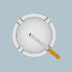 Realistic white ashtray with lit cigarette.