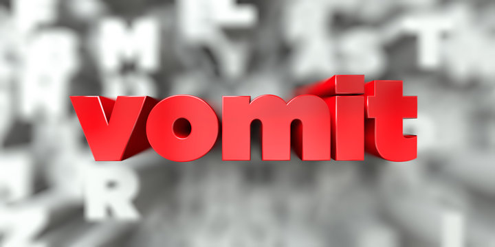 vomit -  Red text on typography background - 3D rendered royalty free stock image. This image can be used for an online website banner ad or a print postcard.
