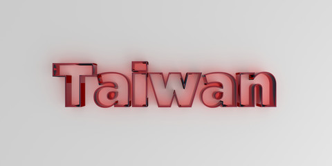 Taiwan - Red glass text on white background - 3D rendered royalty free stock image.