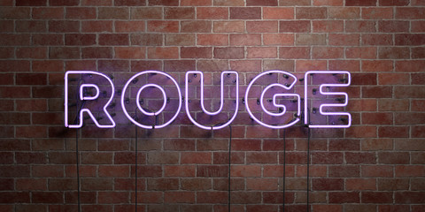 ROUGE - fluorescent Neon tube Sign on brickwork - Front view - 3D rendered royalty free stock picture. Can be used for online banner ads and direct mailers..