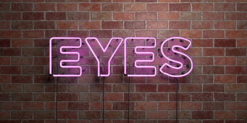 EYES - fluorescent Neon tube Sign on brickwork - Front view - 3D rendered royalty free stock picture. Can be used for online banner ads and direct mailers..