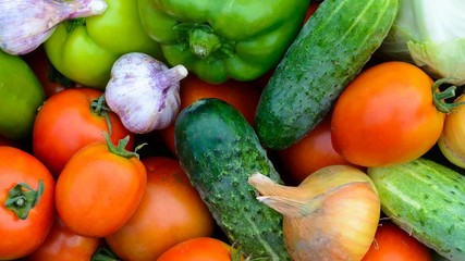 Fresh vegetables top view background